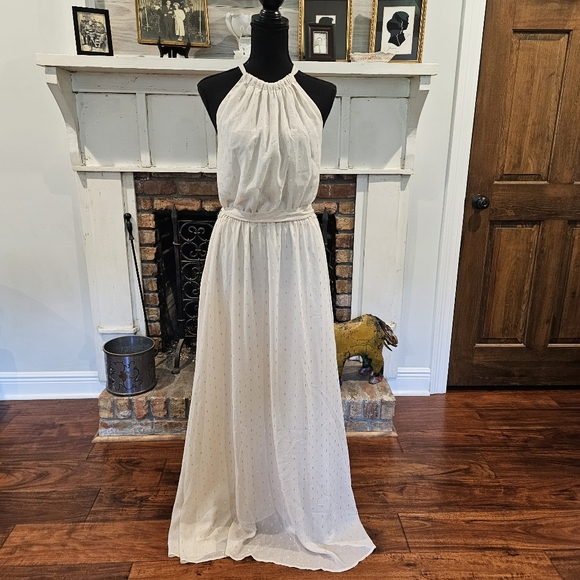 NWT Modcloth Illuminated Elegance Chiffon Halter Maxi Dress, Size L - Picture 5 of 16